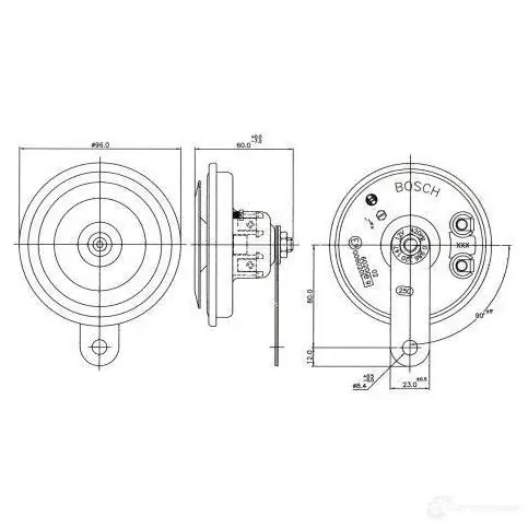 Пневматический звуковой сигнал BOSCH FC4 TYPE D 90 DEG, 12V HIGH; STEEL W9QFWBS 0986320147 334743