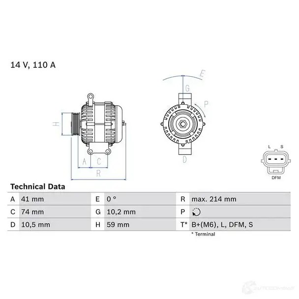 Генератор BOSCH 0986045370 UES1AC 332907 4 537