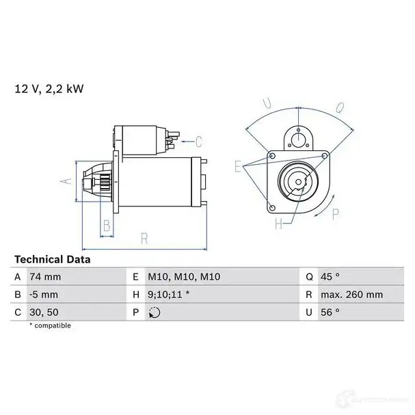 Стартер BOSCH ZF545D 0986016950 331283 1 695