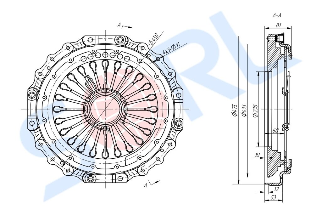 Корзина сцепления КАМАЗ-5490, МАЗ-631208, 643008 (аналог SACHS) SORL