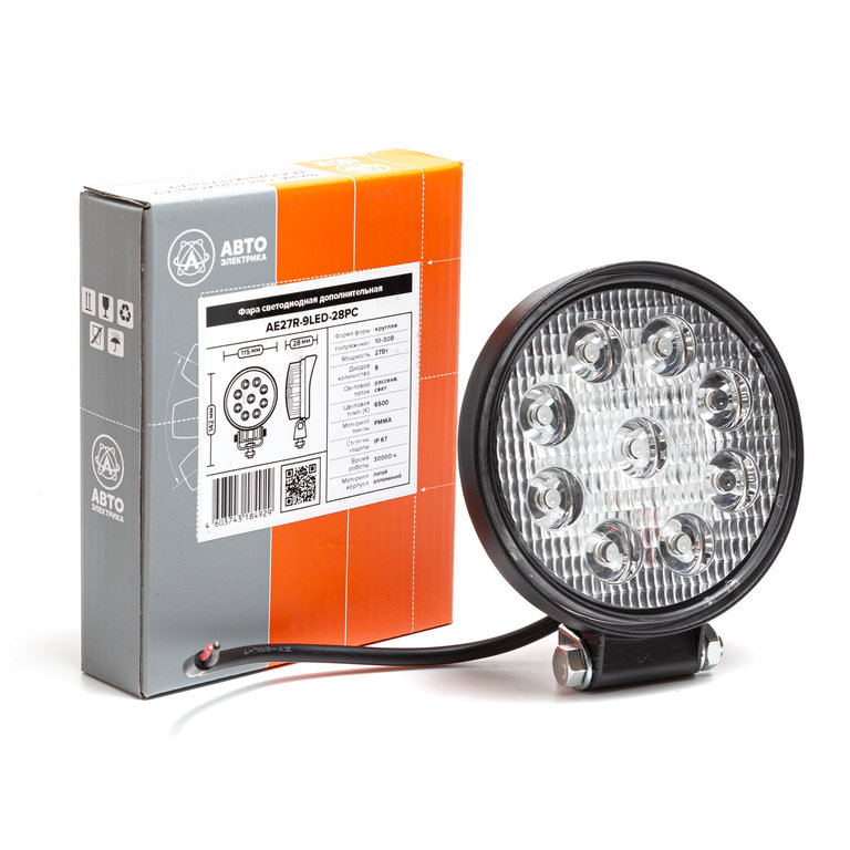Фара рабочего света круглая 115х142x28мм 27W 9LED (рассеянный свет) AVTOELECTRICA