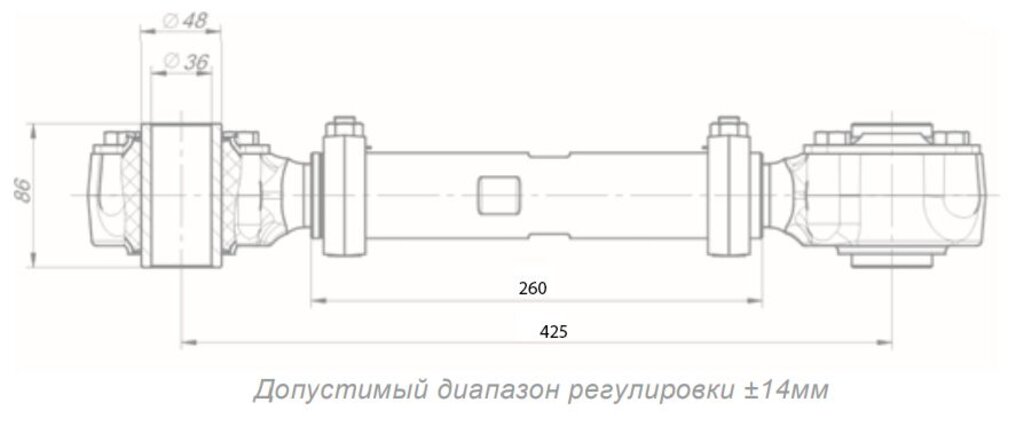 Штанга реактивная НЕФАЗ полуприцепа регулируемая с трубчатым РМШ L=270-425мм (передняя ось) ROSTAR