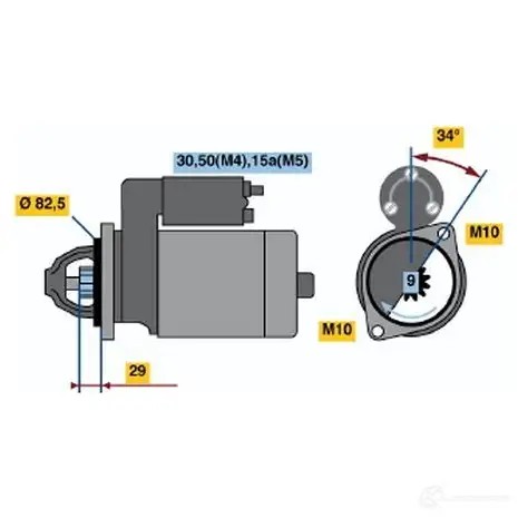 Стартер BOSCH A5ZRU82 0001314027 303735 GF (R) 12V 1,5 kW