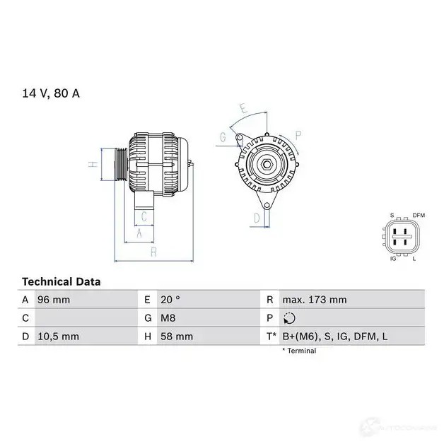 Генератор BOSCH 3B85L 0986082040 333400 82 04