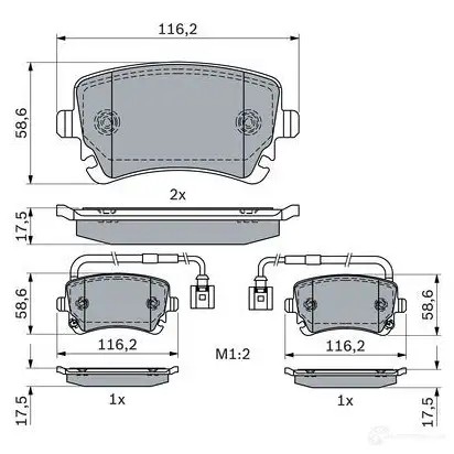 Тормозные колодки, комплект BOSCH 0986424057 W6W UO 1437243625