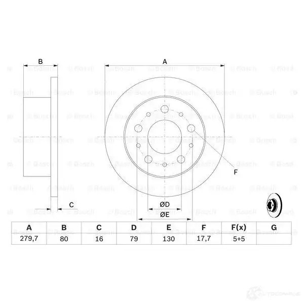 Тормозной диск BOSCH 339570 BD1220 E1 90 R - 02C0357/0193 0986479316