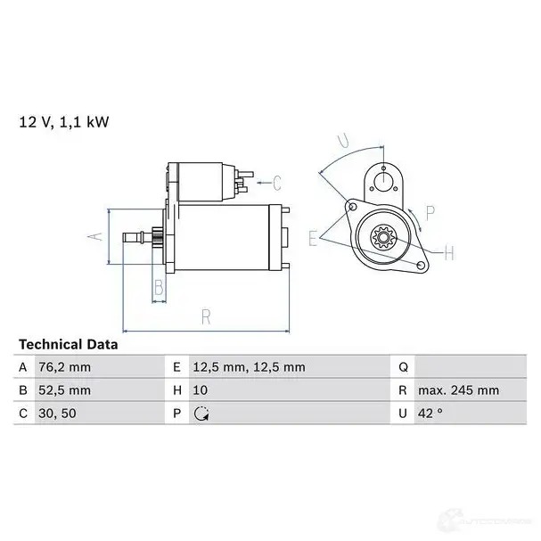 Стартер BOSCH 0986016300 4T4YB 331236 16 30
