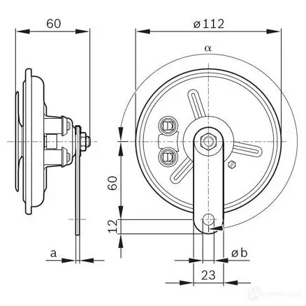 Пневматический звуковой сигнал BOSCH 0986320312 FD4 TYPE B 155 DEG, 24V LOW; BLACK 334791 6V9L8