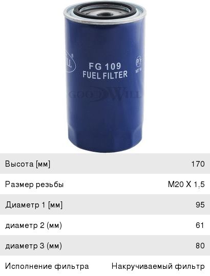 Фильтр топливный DAF IVECO КАМАЗ дв.CUMMINS EQB GOODWILL