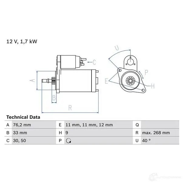 Стартер BOSCH 130 5 0986013050 331023 EXYXC