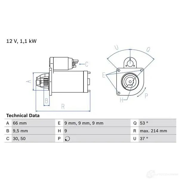 Стартер BOSCH 17 77 Y08FHJ 0986017770 331348
