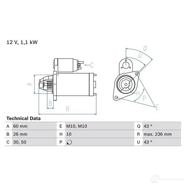Стартер BOSCH 0986022280 331657 L091B 222 8