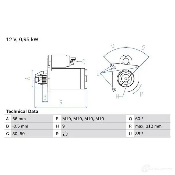 Стартер BOSCH 1 501 331166 0986015010 ROSWA