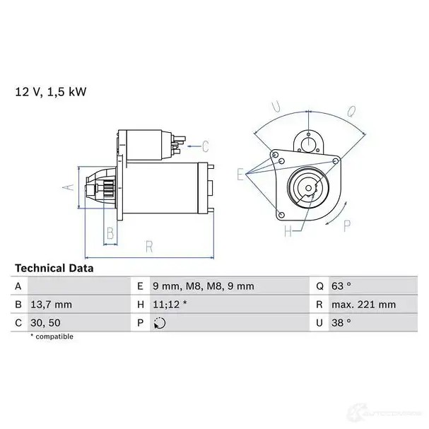 Стартер BOSCH 331694 0986022790 2 279 L2OK8