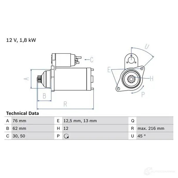 Стартер BOSCH 4047026351057 V 4OQI 0986028050 1425135292