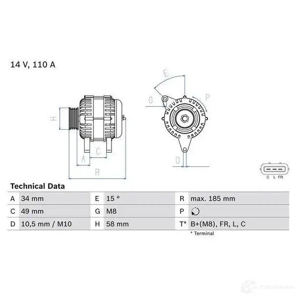 Генератор BOSCH 8ZXHIP8 8 355 0986083550 333512