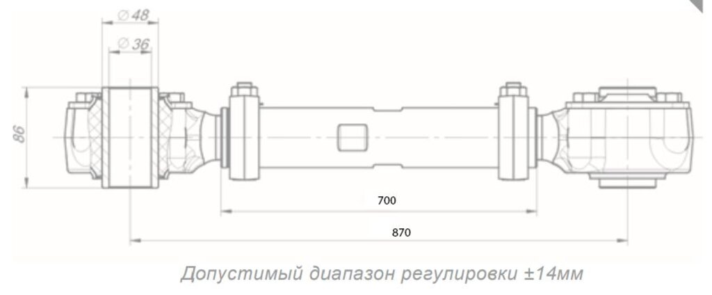 Штанга реактивная НЕФАЗ полуприцепа регулируемая с трубчатым РМШ L=700-870мм (задняя ось) ROSTAR