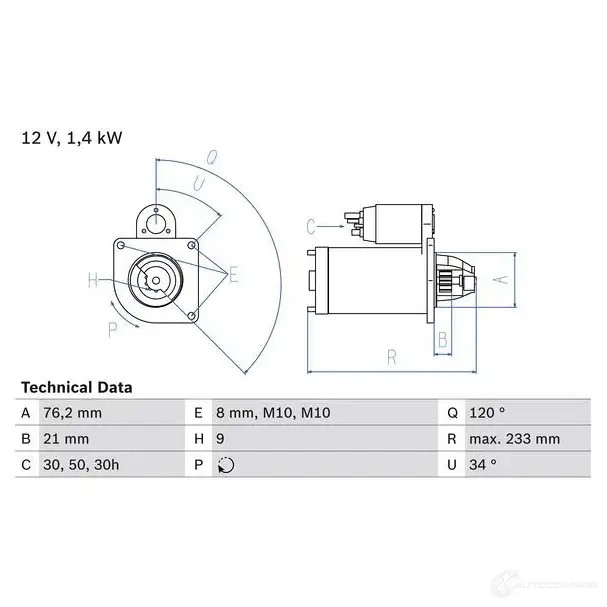 Стартер BOSCH 0986026220 1193467288 XW0DZ 262 2
