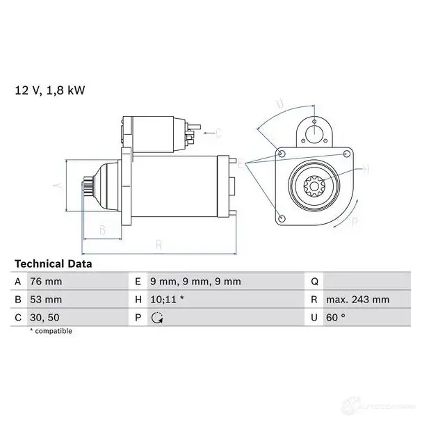 Стартер BOSCH 331286 16 99 GKITP 0986016990