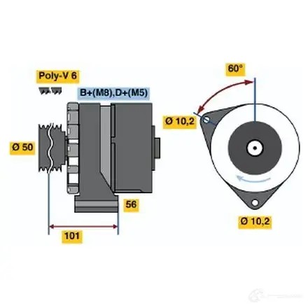 Генератор BOSCH 630FNZ 304806 0120469947 N1 (R) 14V 36/80A