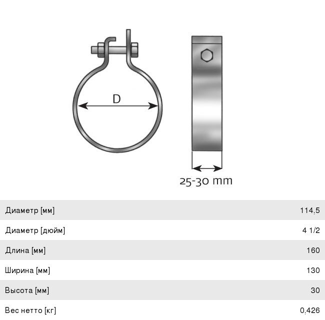Хомут глушителя КАМАЗ-5490 MAN (d=114.50) (цинк) E-line DINEX