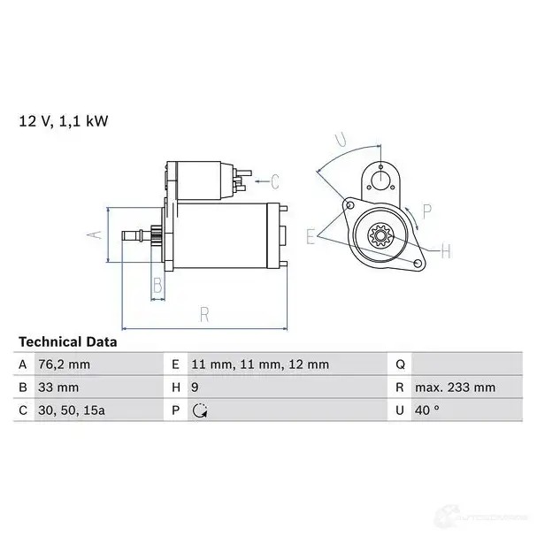Стартер BOSCH UTPHQ 1 820 331386 0986018200