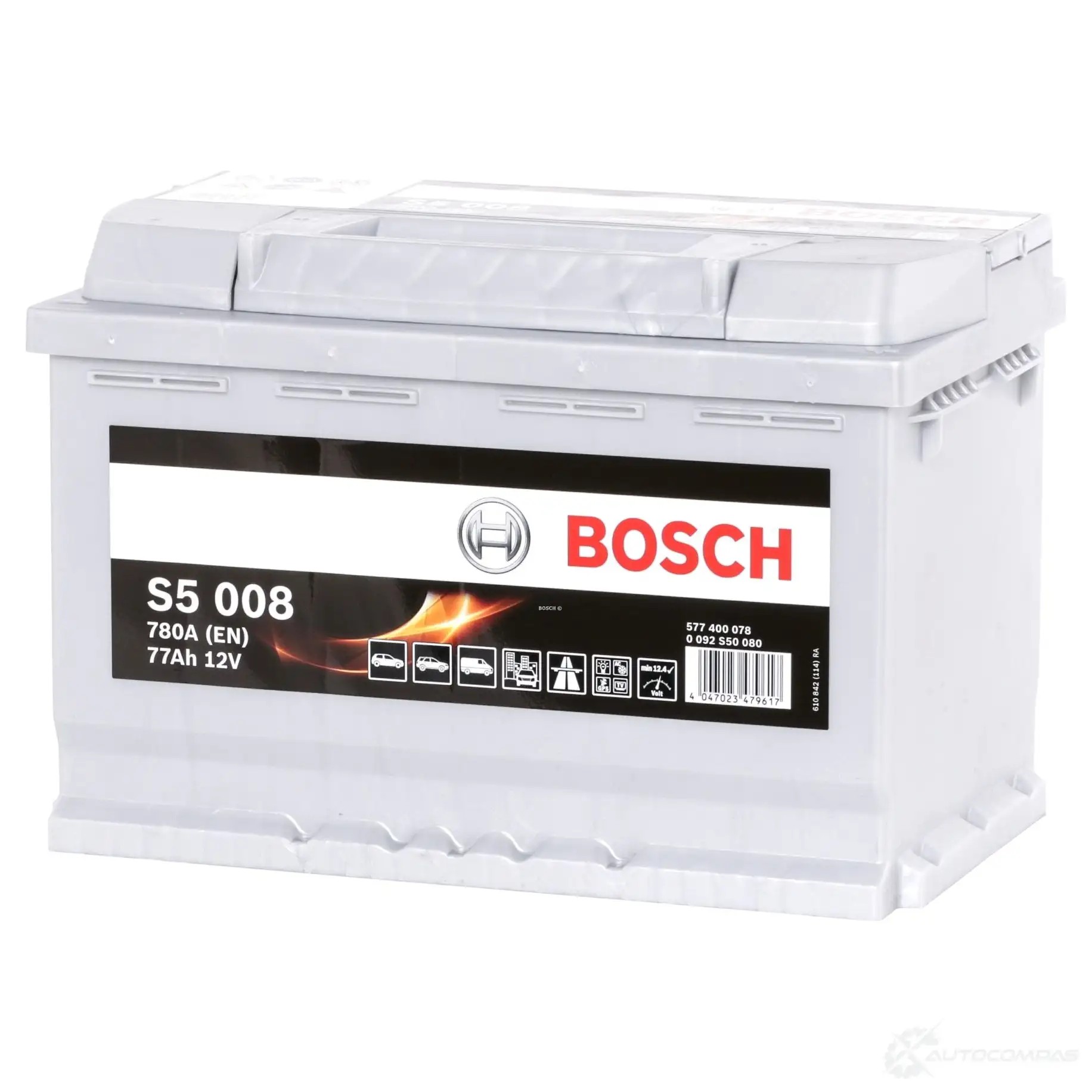 Аккумулятор 77 ач обратная 780 а 12 в Кальциевый [CA/CA] silver plus 278x175x190 BOSCH 577 400 078 304297 12V 77Ah 780A 0092S50080