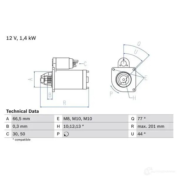 Стартер BOSCH 9QPZB0 331695 0986022800 22 80