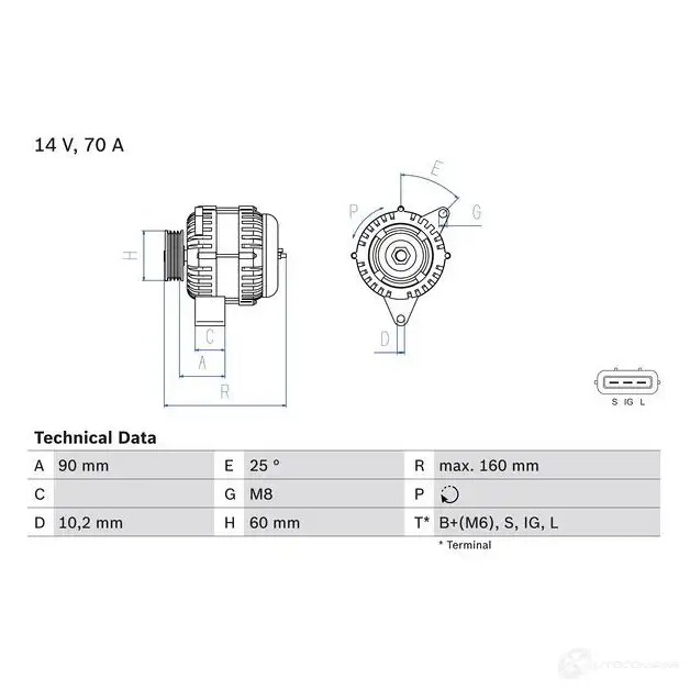 Генератор BOSCH 0986040461 40 46 E5D0I39 332560
