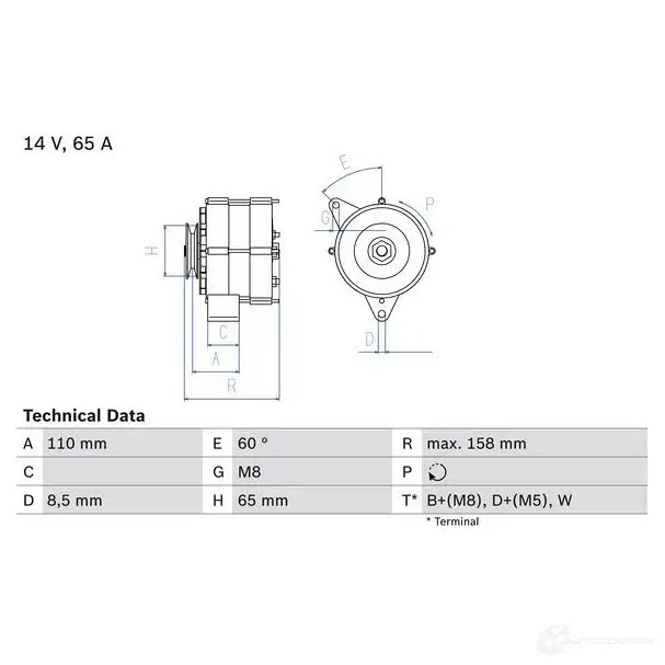 Генератор BOSCH 34 50 PN7RK 0986034500 332164