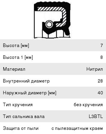Сальник КАМАЗ механизма рулевого RBL 28х40х7/8 (500-057) SKT