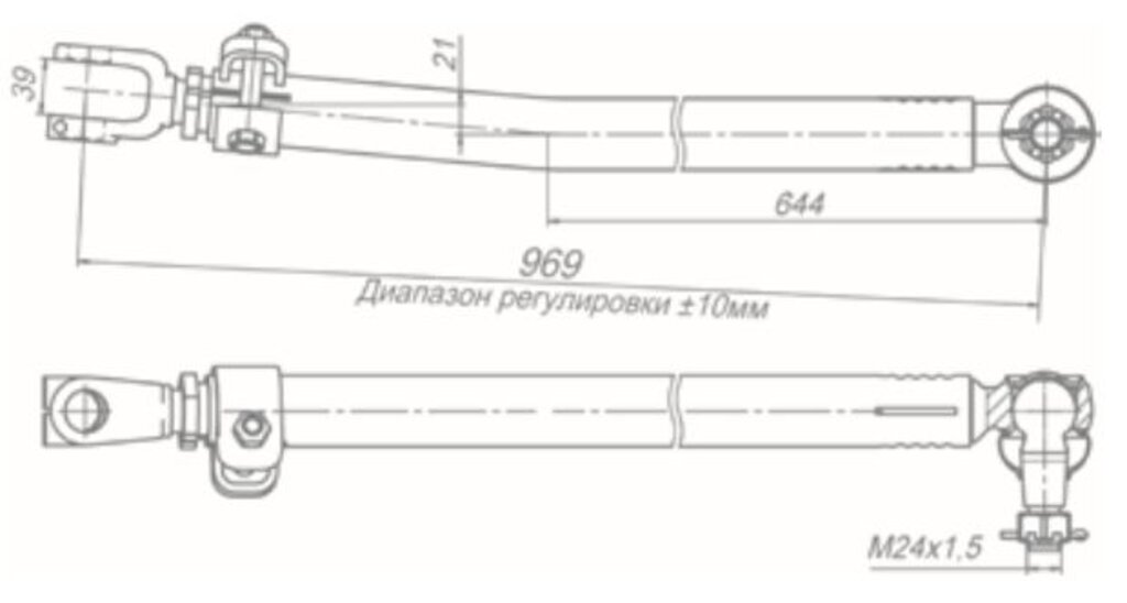 Тяга рулевая КАМАЗ-65222 продольная L=968мм ROSTAR