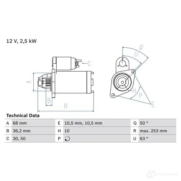 Стартер BOSCH 251 2 NOS1SD 0986025120 331854