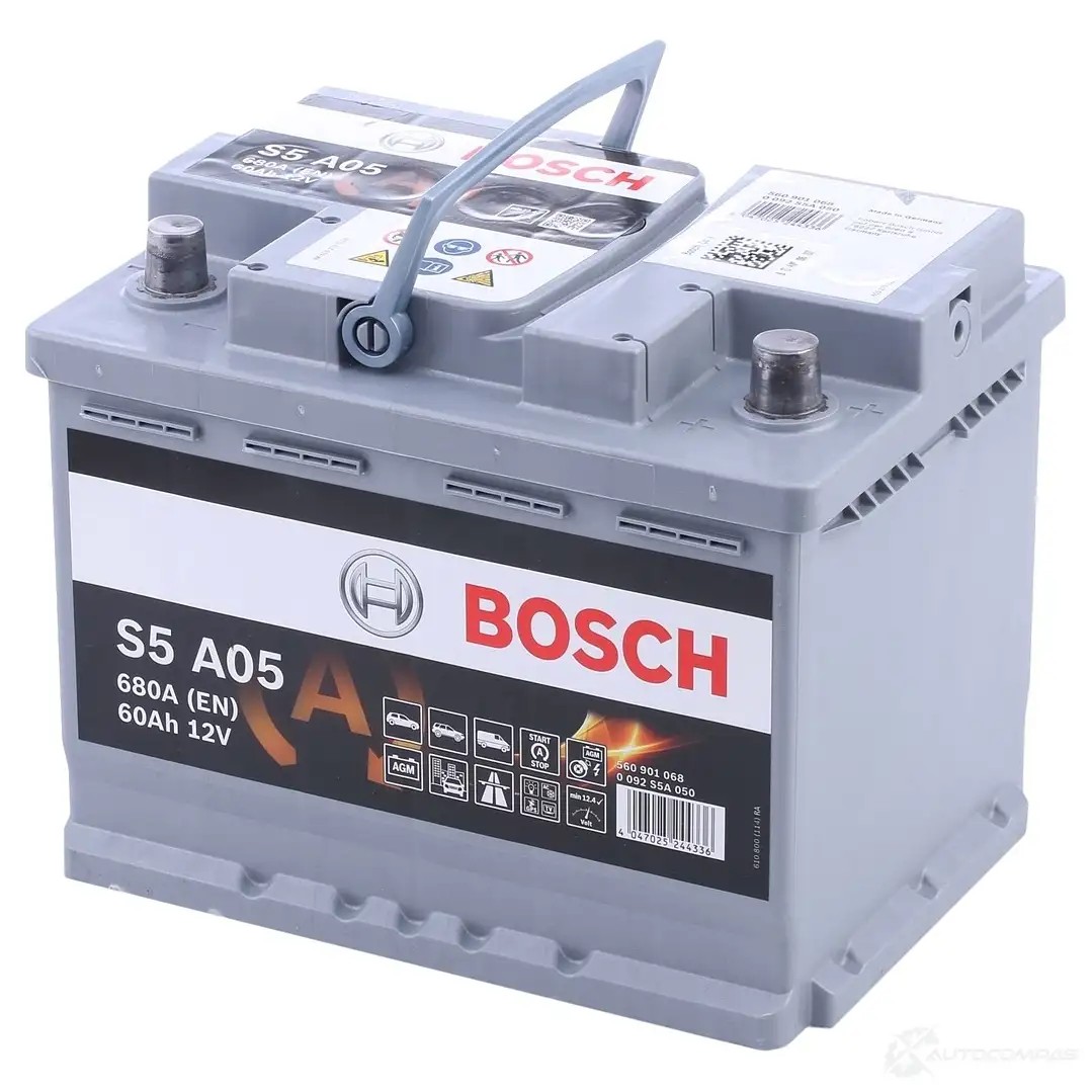 Аккумулятор 60 ач обратная 680 а 12 в agm start-stop agm 242x175x190 BOSCH 12V 60AH 680A S5 A05 0092S5A050 304355