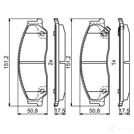 Тормозные колодки, комплект BOSCH 1437243262 0986495402 L51TOK 2