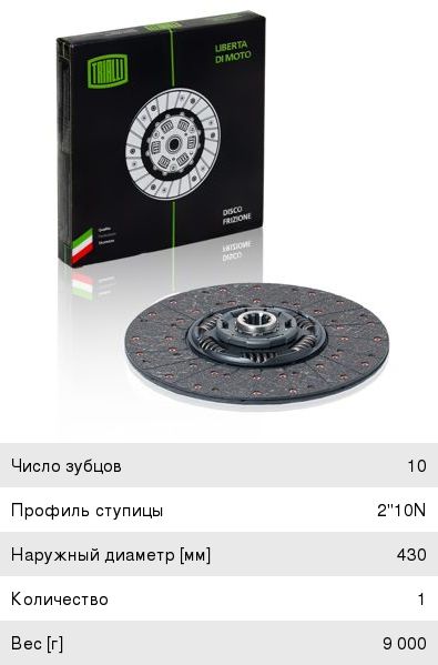 Диск сцепления КАМАЗ-ЕВРО (КПП-ZF) MFZ-430 (аналог SACHS) TRIALLI