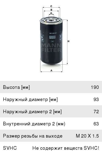 Фильтр топливный КАМАЗ, ПАЗ тонкой очистки (дв.CUMMINS ISBe) MANN