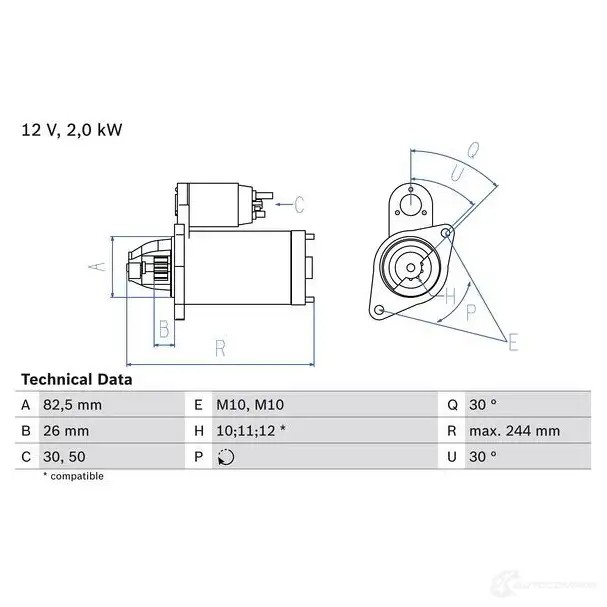 Стартер BOSCH 17 26 331310 0986017260 XCMIBY