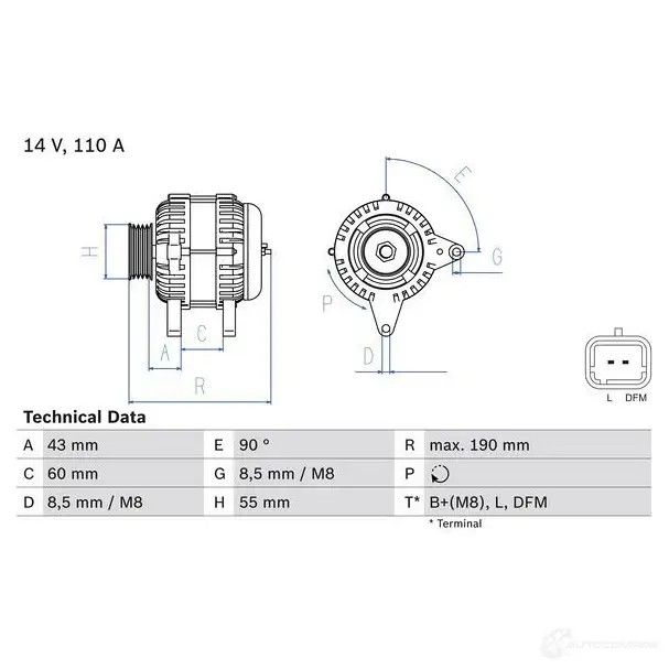Генератор BOSCH 333250 OBDF82C 0986080140 8 014