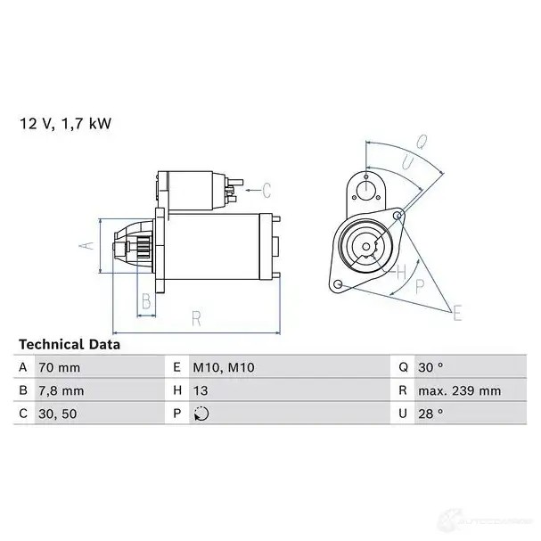 Стартер BOSCH 1439279845 0986026350 IA5A HY