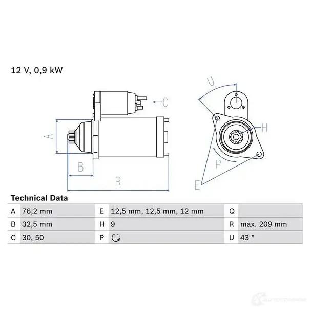 Стартер BOSCH 0986019890 Y3NQCIH 331500 198 9