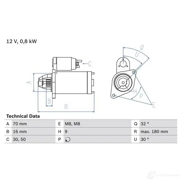 Стартер BOSCH IYCKFO7 331652 0986022151 2 215
