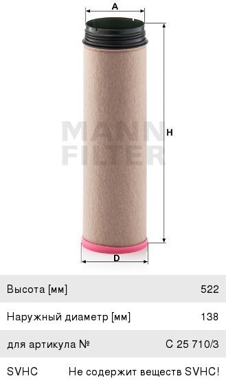 Фильтр воздушный JCB JS, JZ КАМАЗ ЕВРО-5 внутренний MANN