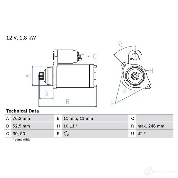 Стартер BOSCH 0986016980 169 8 QOCUI 331285
