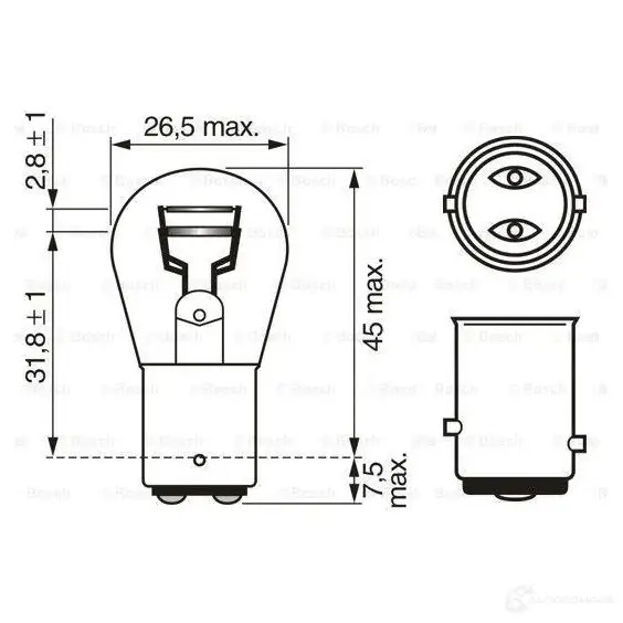 Лампа P21/5W 21/5 Вт 12 В BOSCH 12V 21/5W P21/5W PURE LIGHT 350246 Blister 2pcs - 1 987 301 016 1987302202