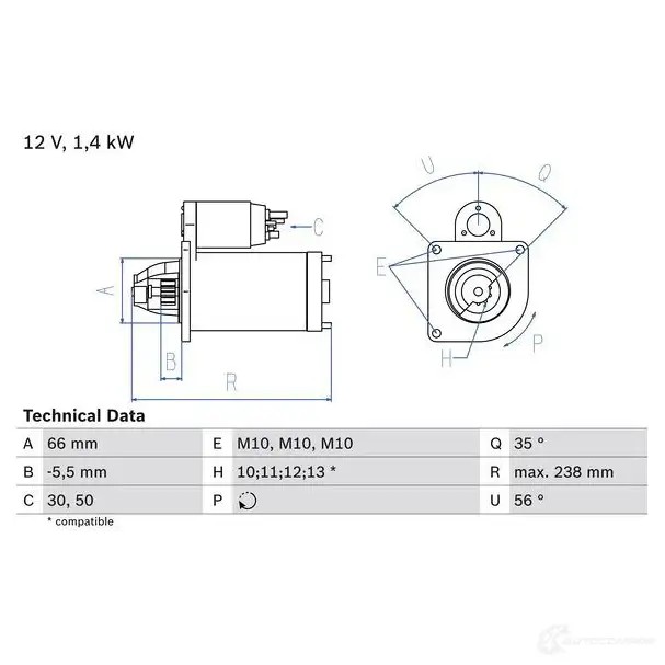Стартер BOSCH AI67VB 0986018310 18 31 331395