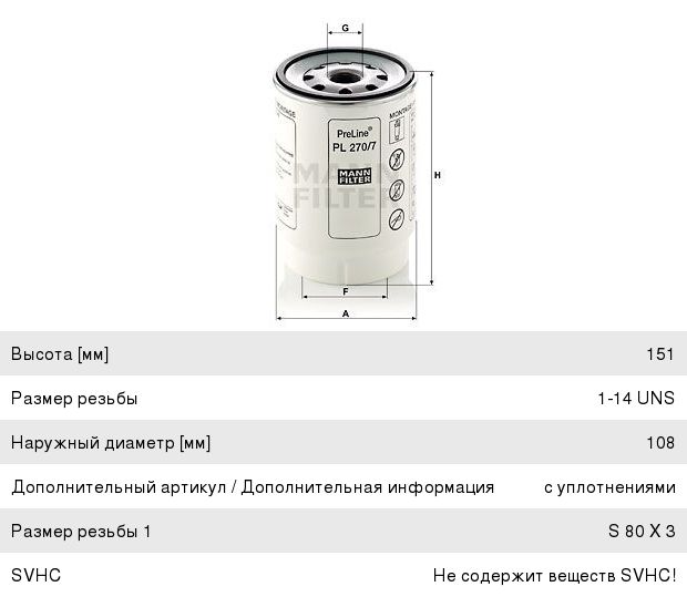 Элемент фильтрующий КАМАЗ топливный ЕВРО (для PreLine PL 270) MANN