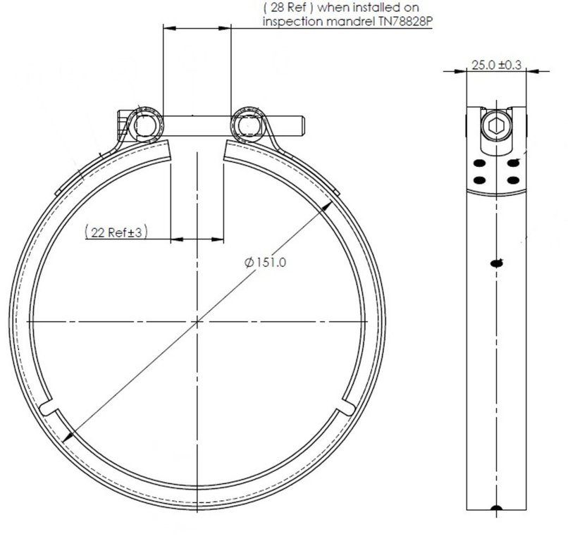 Хомут КАМАЗ-ЕВРО-4 выхлопной трубы d=150-160мм (нержавеющая сталь) DINEX