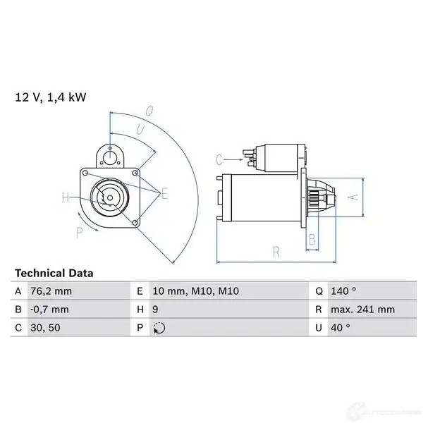 Стартер BOSCH 1 666 0986016660 S93D0JU 331264