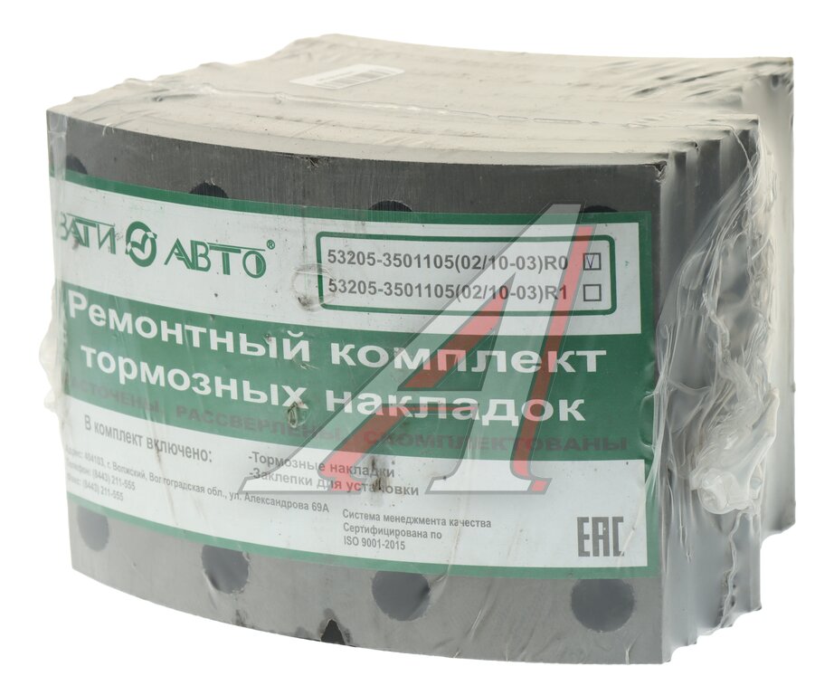 Накладка тормозной колодки КАМАЗ-53215, 65115 (13-) сверленая расточен. компл. 8шт. с заклепками ВАТИ